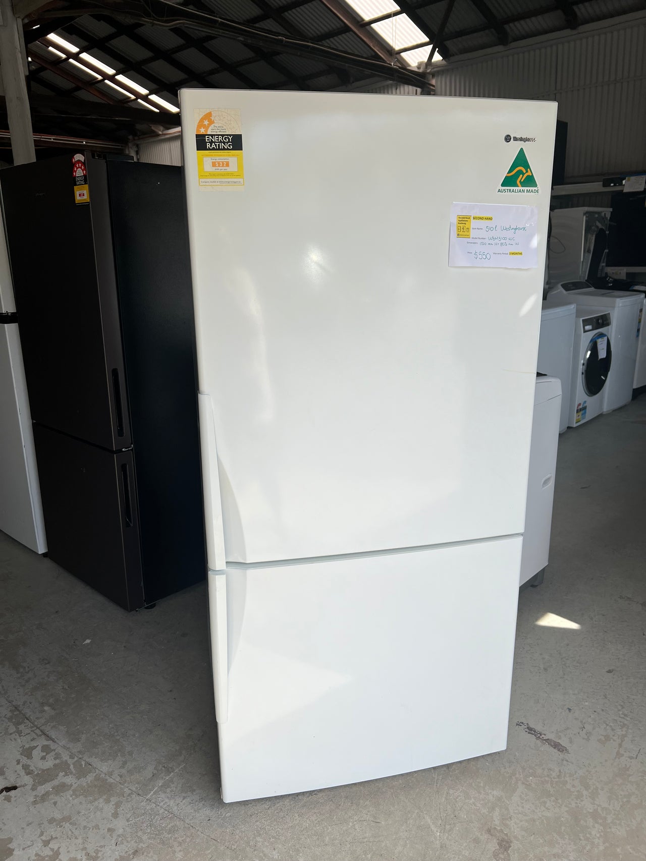 Second hand 510L Bottom Mount Fridge  Model: WBM5100WB - Second Hand Appliances Geebung