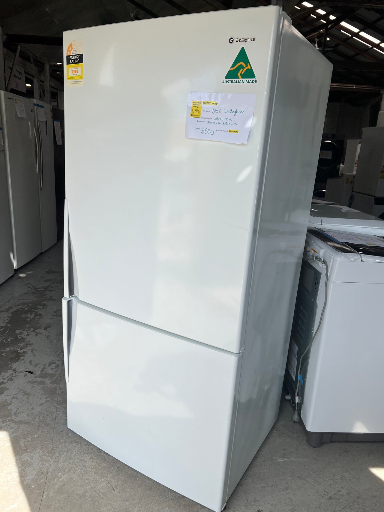 Second hand 510L Bottom Mount Fridge  Model: WBM5100WB - Second Hand Appliances Geebung