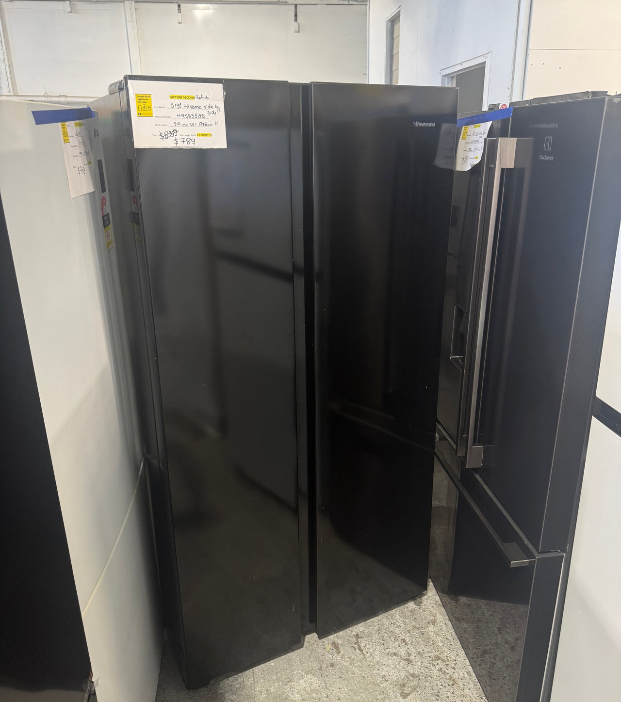 Buy Factory second HISENSE 519 LITRE SIDE BY SIDE REFRIGERATOR Model:HRSBS519B |  | [product_variant] | Second Hand Appliances Geebung Brisbane
