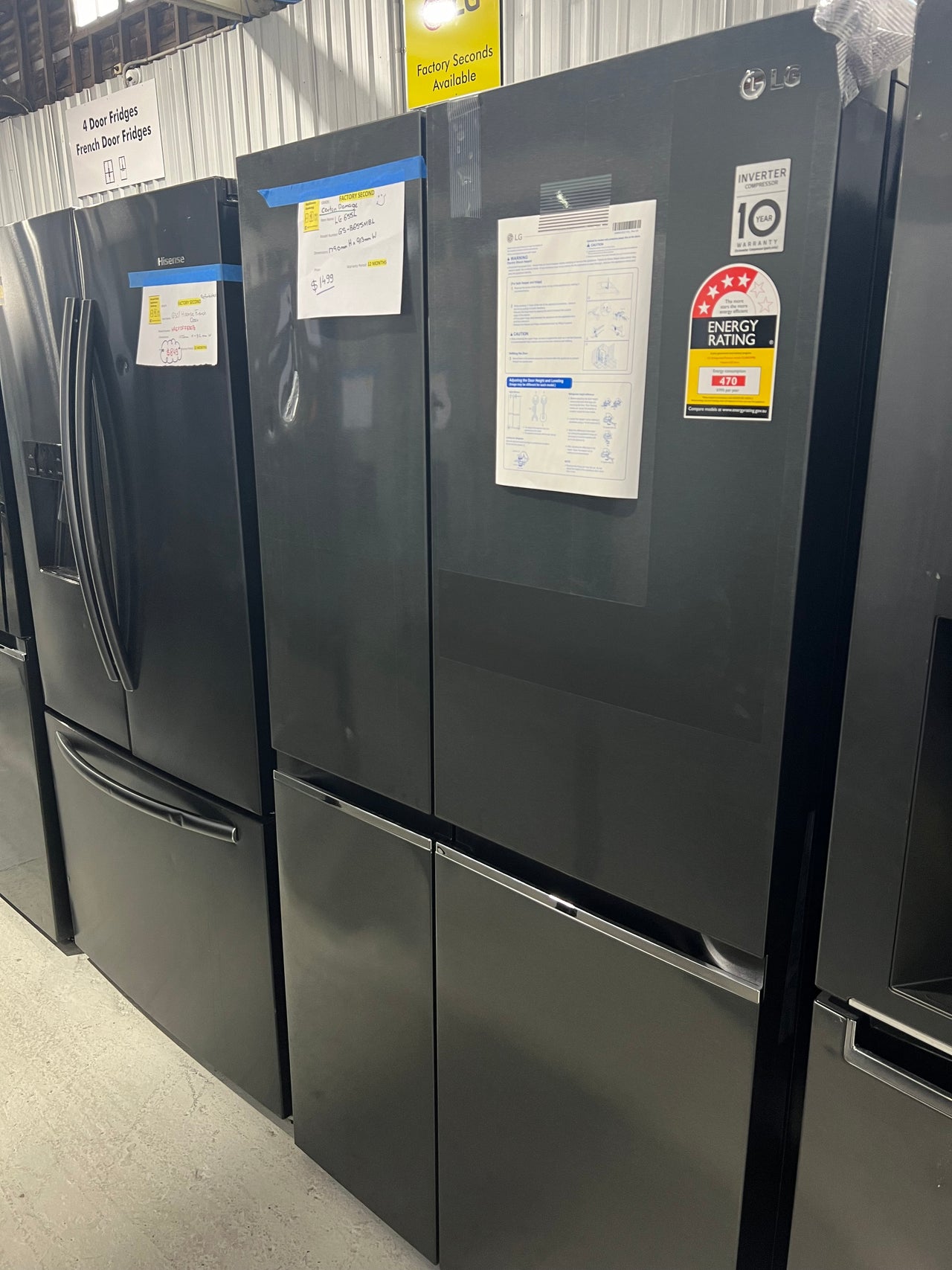 Transportation damaged LG 655L Side by Side Fridge GS-B655MBL - Second Hand Appliances Geebung