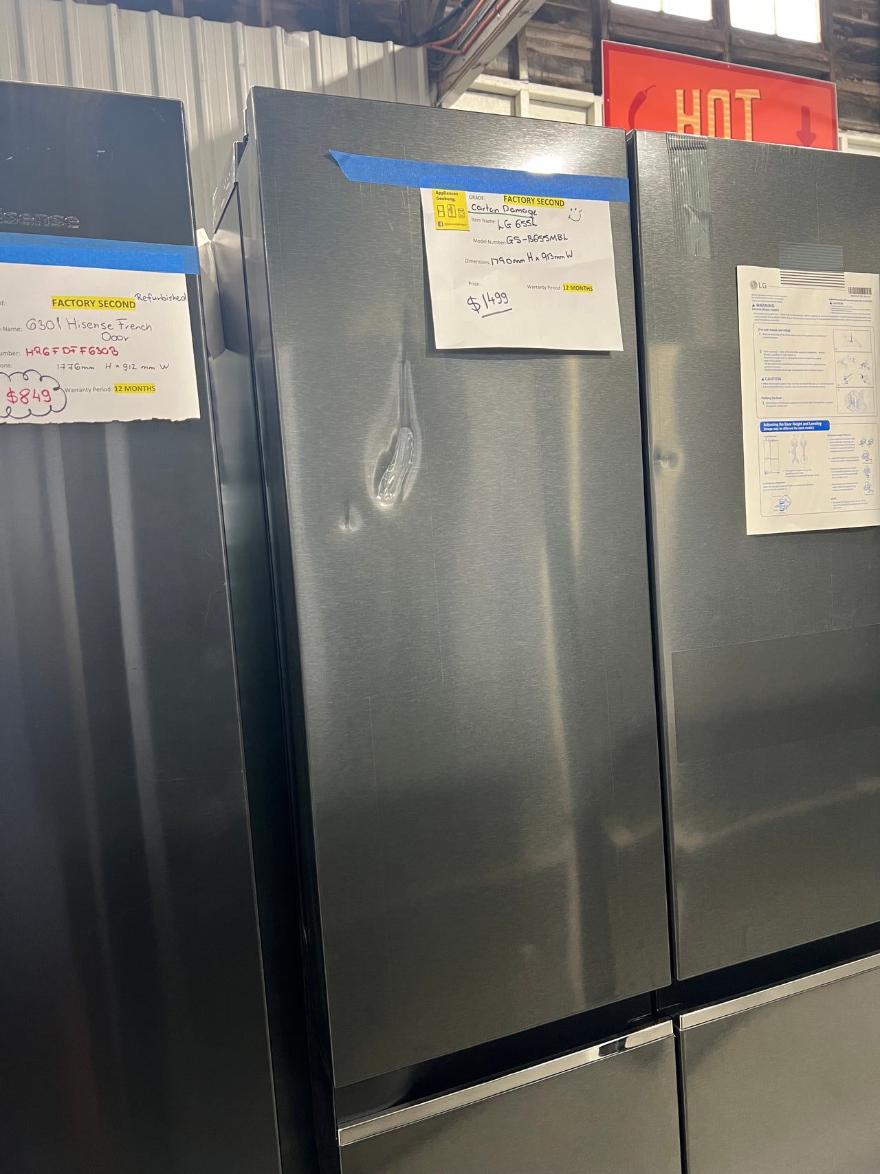 Transportation damaged LG 655L Side by Side Fridge GS-B655MBL - Second Hand Appliances Geebung