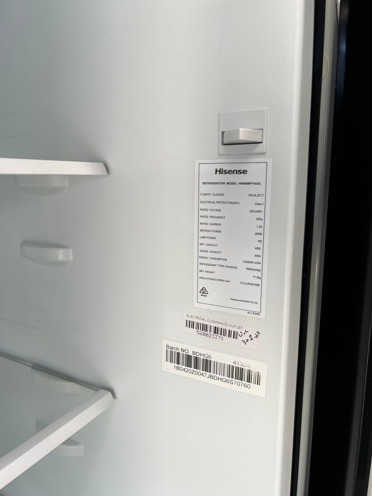 Factory second HISENSE 453L BOTTOM MOUNT BLACK FRIDGE HR6BMFF453C, 4