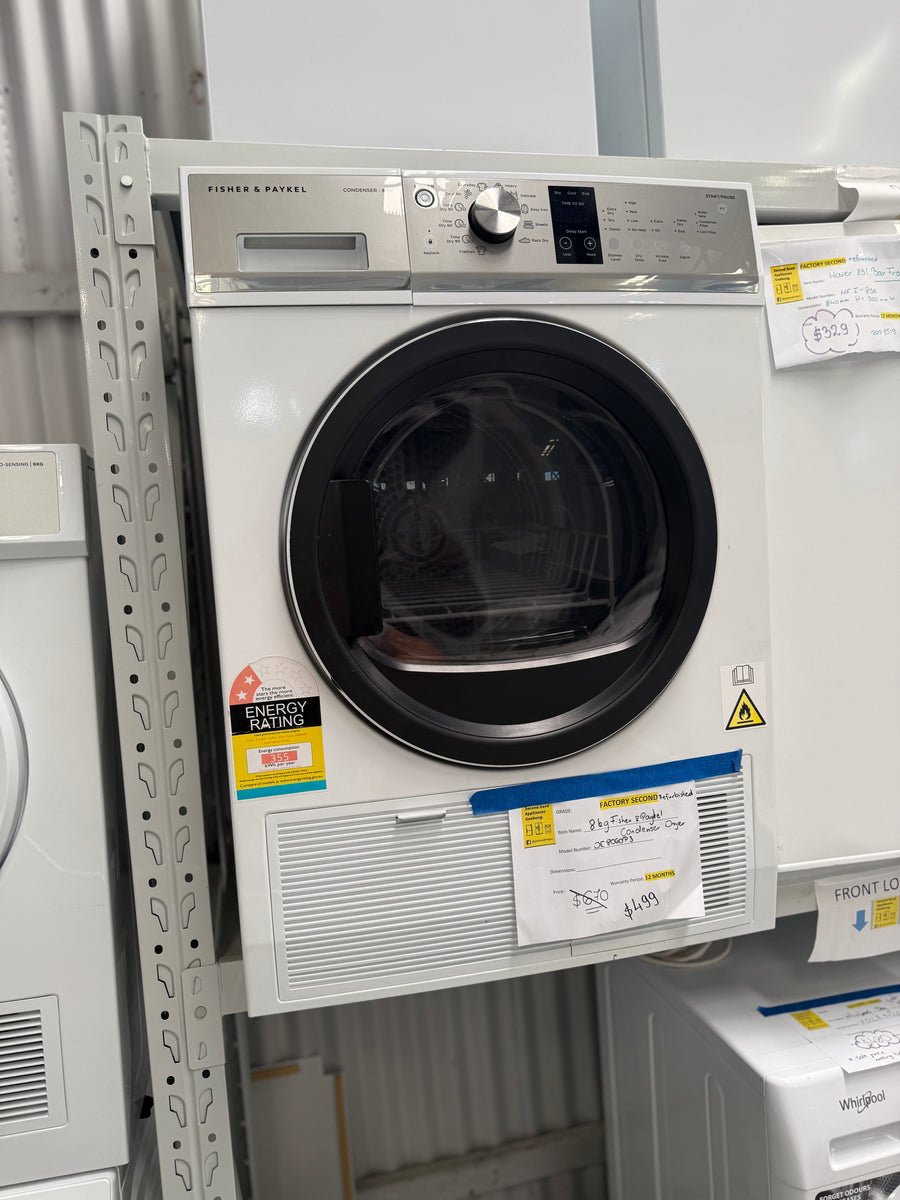 Factory second Fisher & Paykel 8kg Condenser Dryer Model: DE8060P3 - Second Hand Appliances Geebung