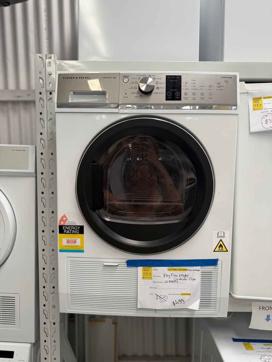 Factory second Fisher & Paykel 8kg Condenser Dryer Model: DE8060P3 - Second Hand Appliances Geebung