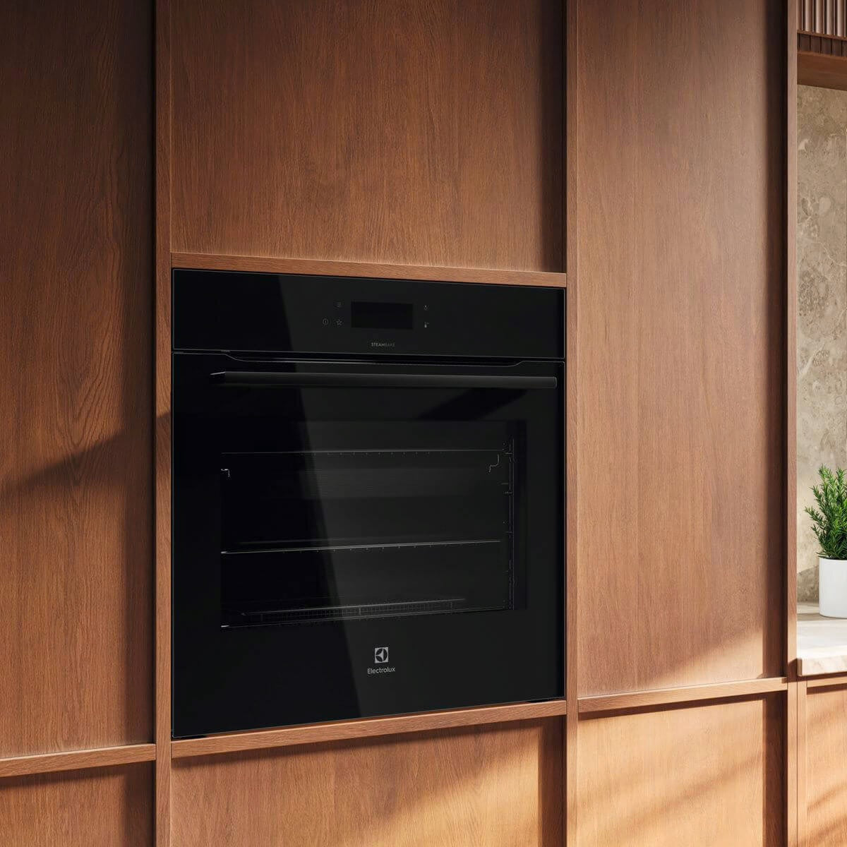 Factory second Electrolux 60cm 500 Series Pyrolytic Multifunction Oven with SteamBake & AirFryPlus – Dark Stainless Steel  Model: EVEP6615DF