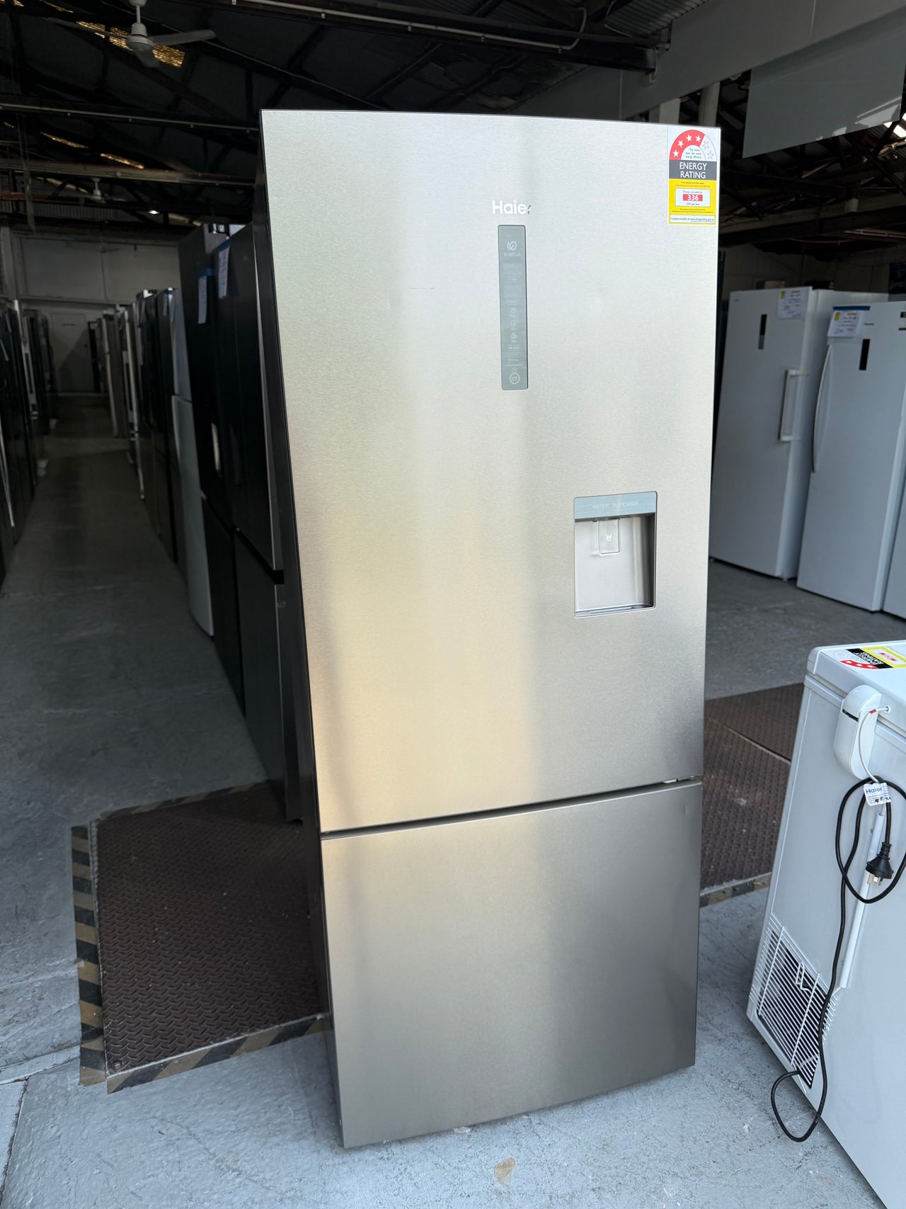 Factory second Haier 416L Bottom Mount Fridge with Water Dispenser - Silver HRF450BHS2 - Second Hand Appliances Geebung