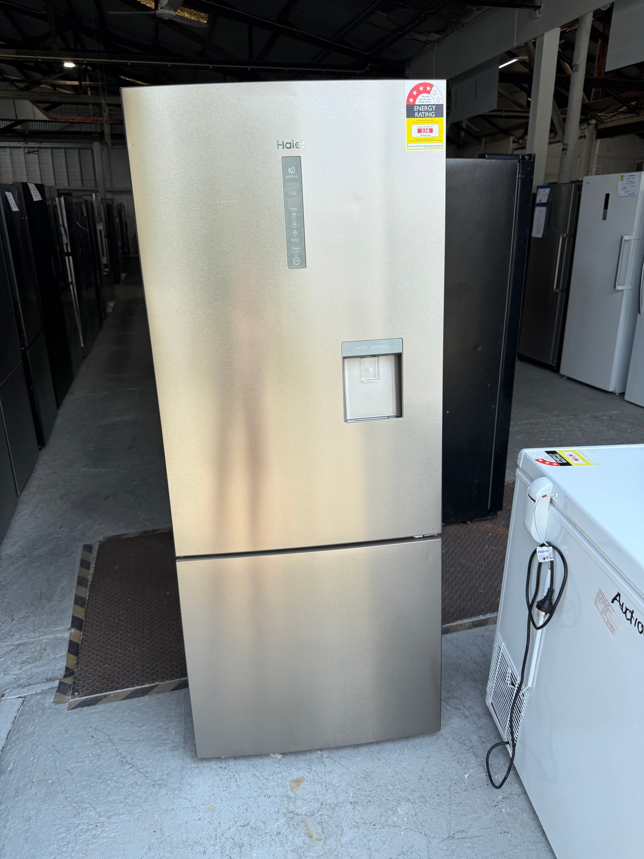 Factory second Haier 416L Bottom Mount Fridge with Water Dispenser - Silver HRF450BHS2 - Second Hand Appliances Geebung