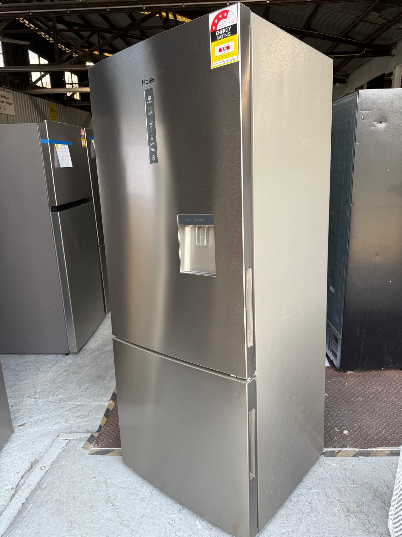 Factory second Haier 416L Bottom Mount Fridge with Water Dispenser - Silver HRF450BHS2 - Second Hand Appliances Geebung