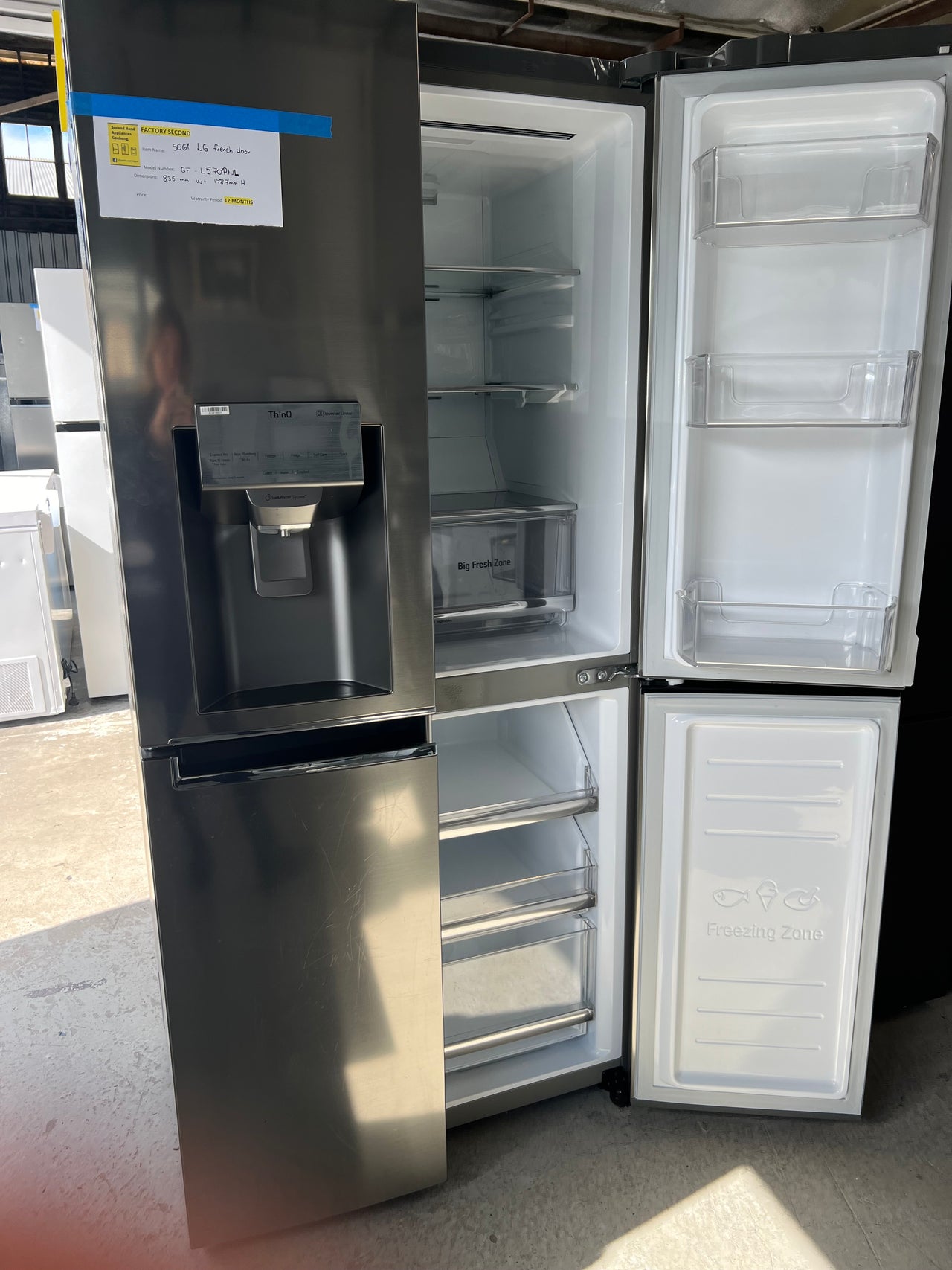 Factory second LG 506L French Door Refrigerator Model: GF-L570PNL with non-plumbed ice maker & water dispenser - Second Hand Appliances Geebung