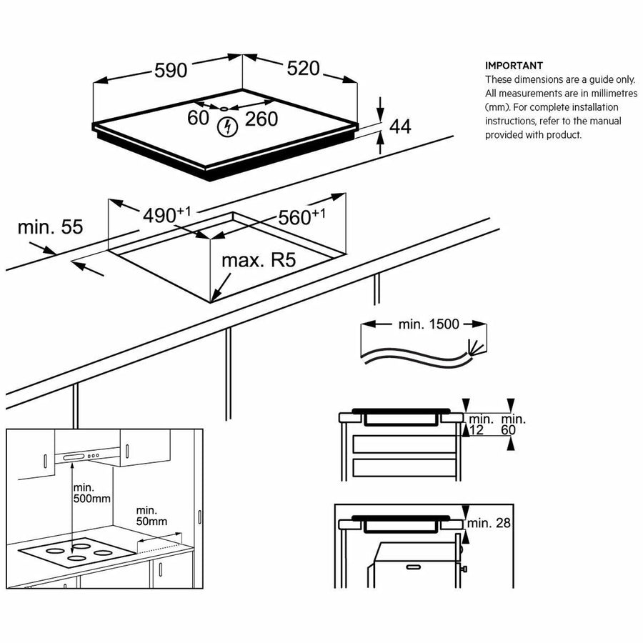 Factory second AEG 60cm 3-Zone Induction Cooktop – IKE63471FB