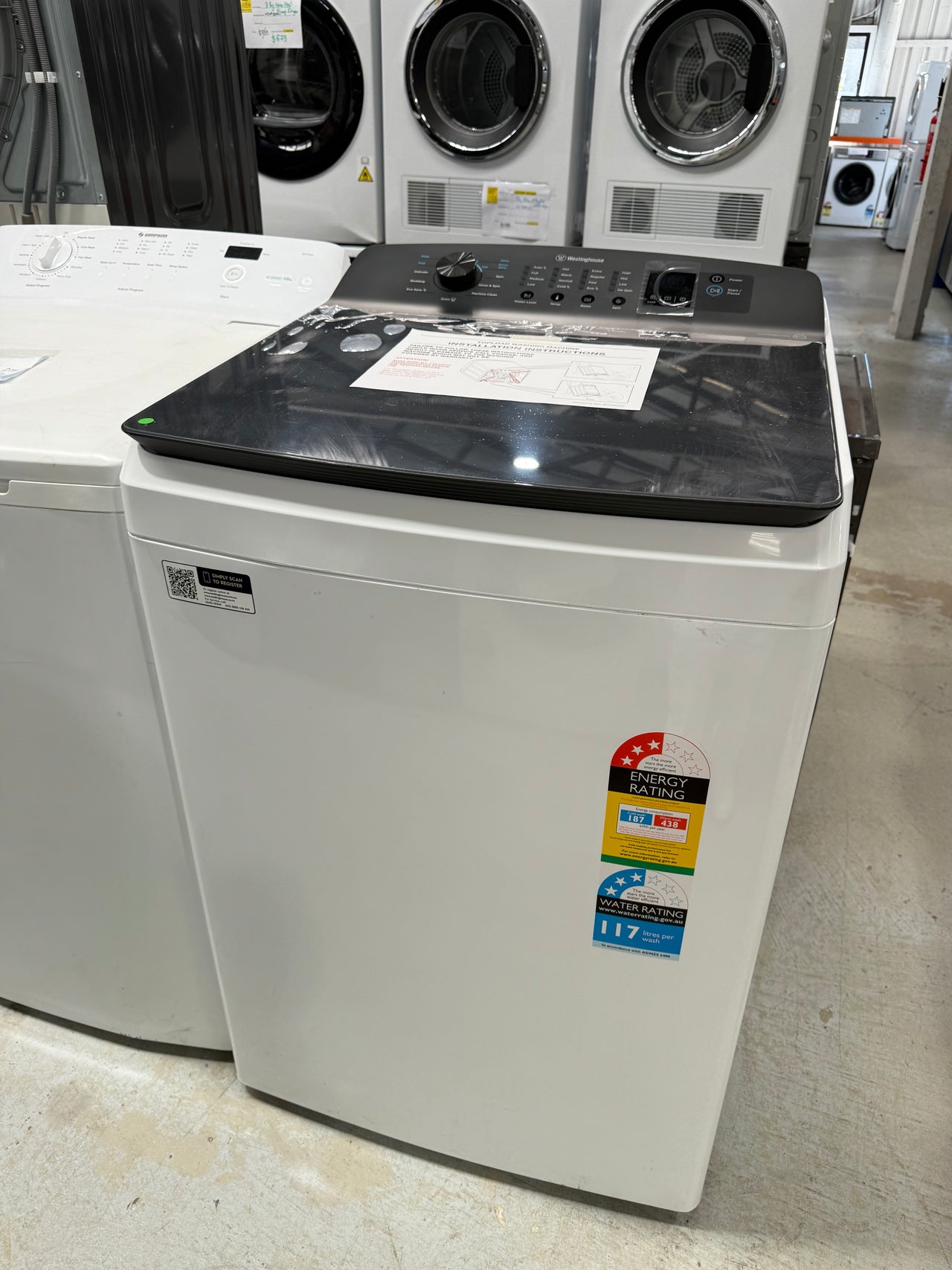 Transportation damaged Westinghouse 8kg Top Load Washer WWT8084J7WA