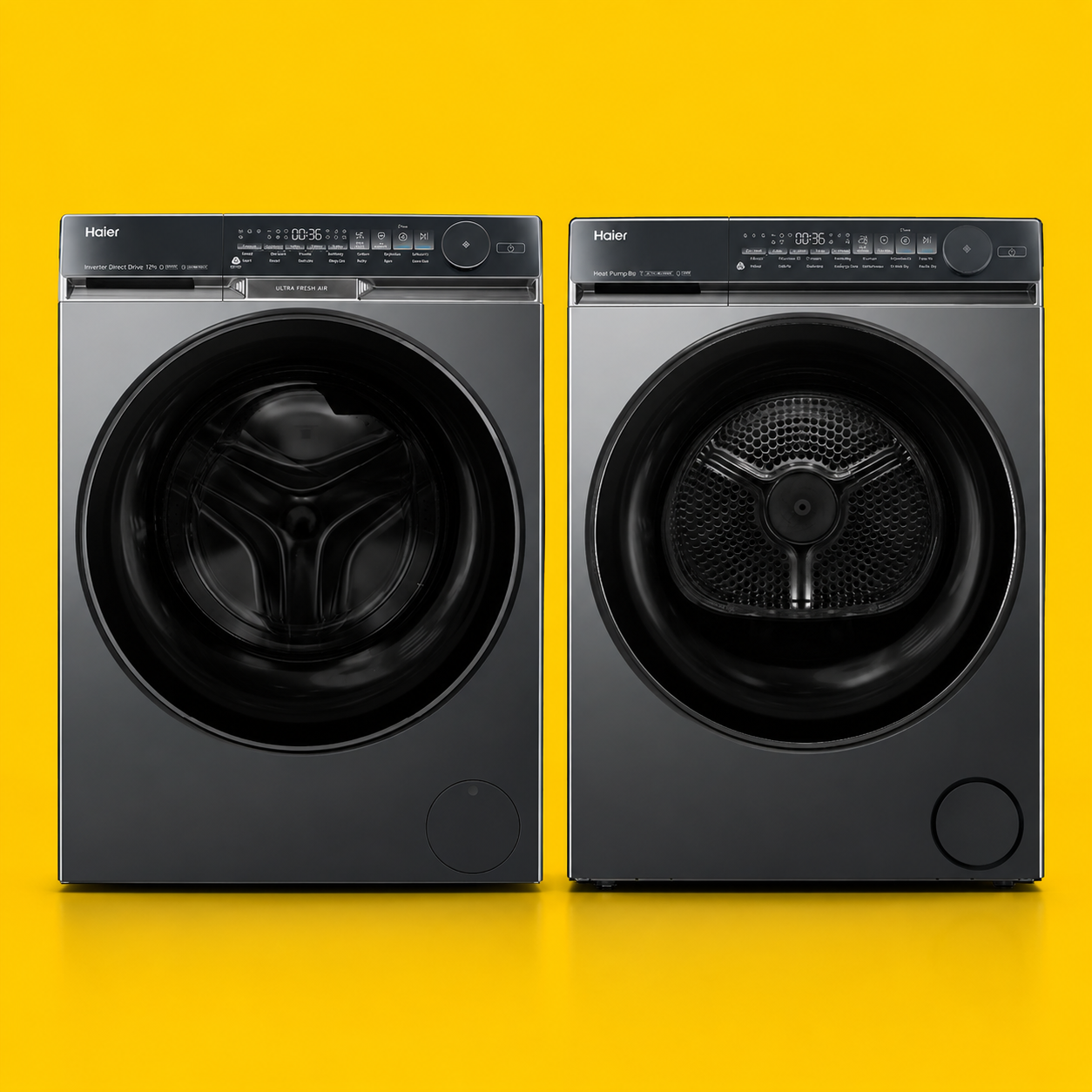 Factory Second Haier 500 Series Matching Laundry Set – 12kg Front Load Washer + 8kg Heat Pump Dryer – HWF12DB1 + HDHPS80NB1