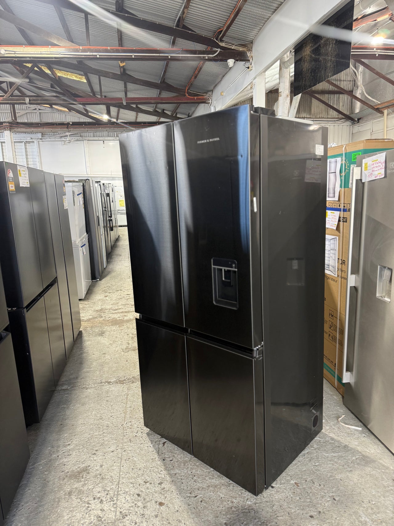 Buy Factory second Fisher & Paykel RF730QNUVB1 690 L Quad Door Refrigerator – Black Stainless Steel with Ice &Water |  | [product_variant] | Second Hand Appliances Geebung Brisbane