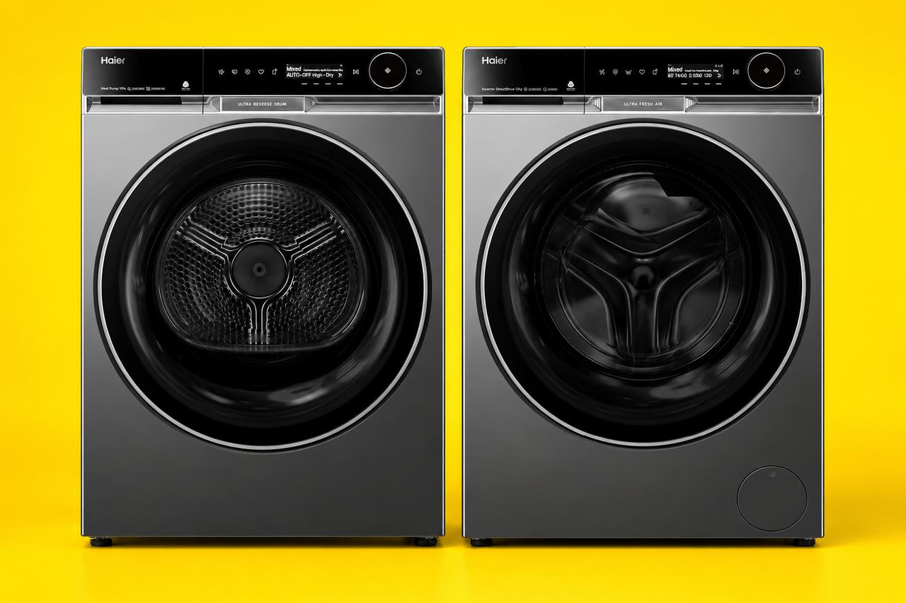 Factory second Haier 12kg Front Load Washer & 10kg Heat Pump Dryer Matching Laundry Set – HWF12PXB1 + HDHP10PXB1(NAT)
