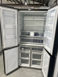 Thumbnail for Factory Second Fisher & Paykel 690L Recessed Handle Quad Door Fridge with Ice & Water Dispenser - Matte Black Glass RF730QZUVB1 - Second Hand Appliances Geebung