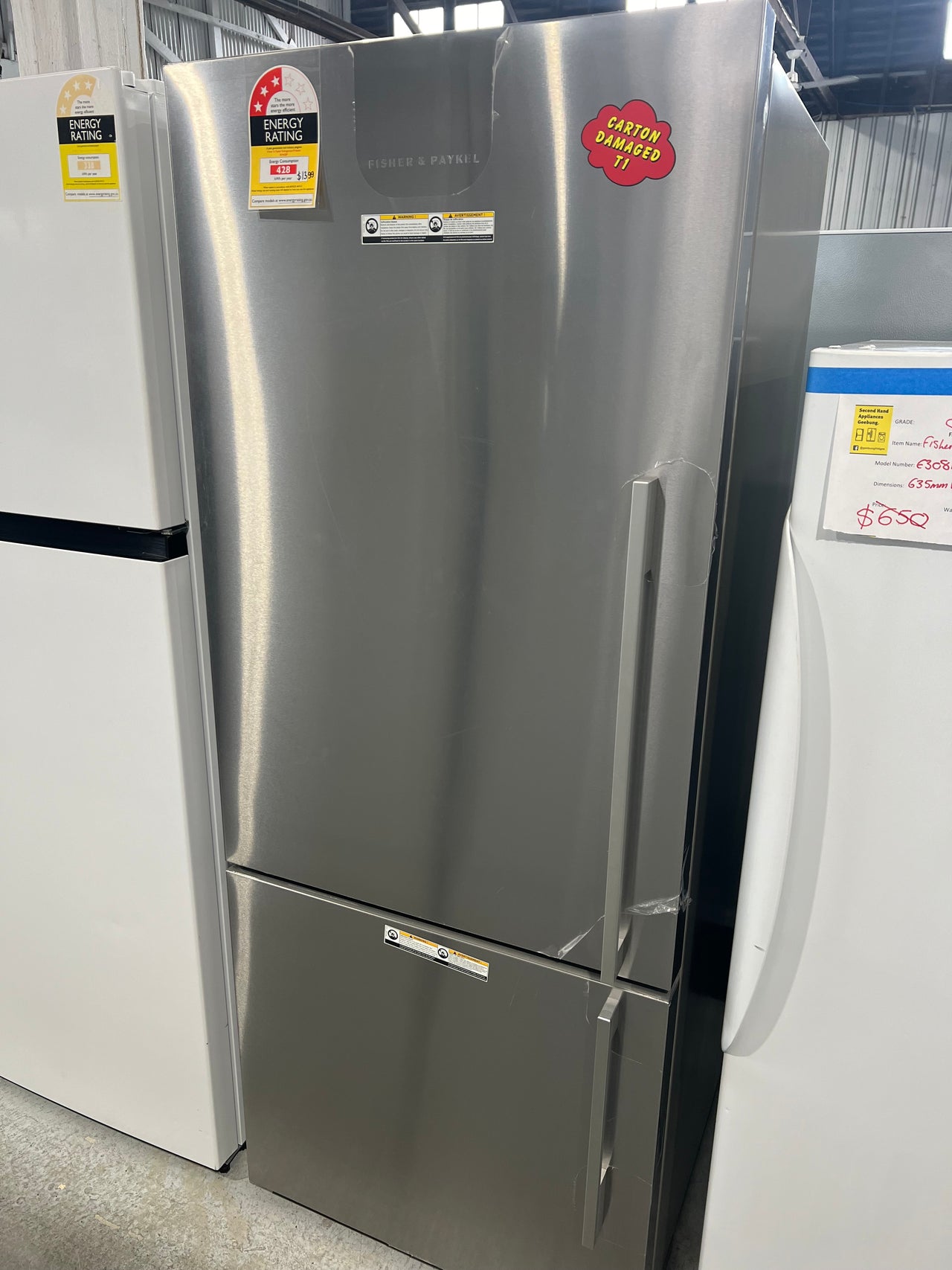 Factory second Fisher & Paykel 442L Bottom Mount Fridge RF442BLGX6 - Second Hand Appliances Geebung