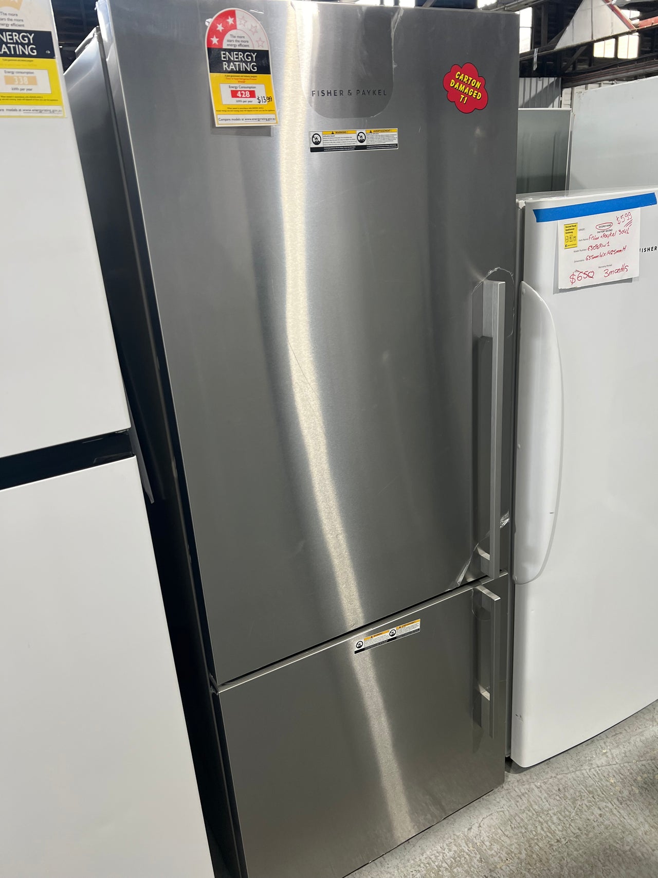 Factory second Fisher & Paykel 442L Bottom Mount Fridge RF442BLGX6 - Second Hand Appliances Geebung