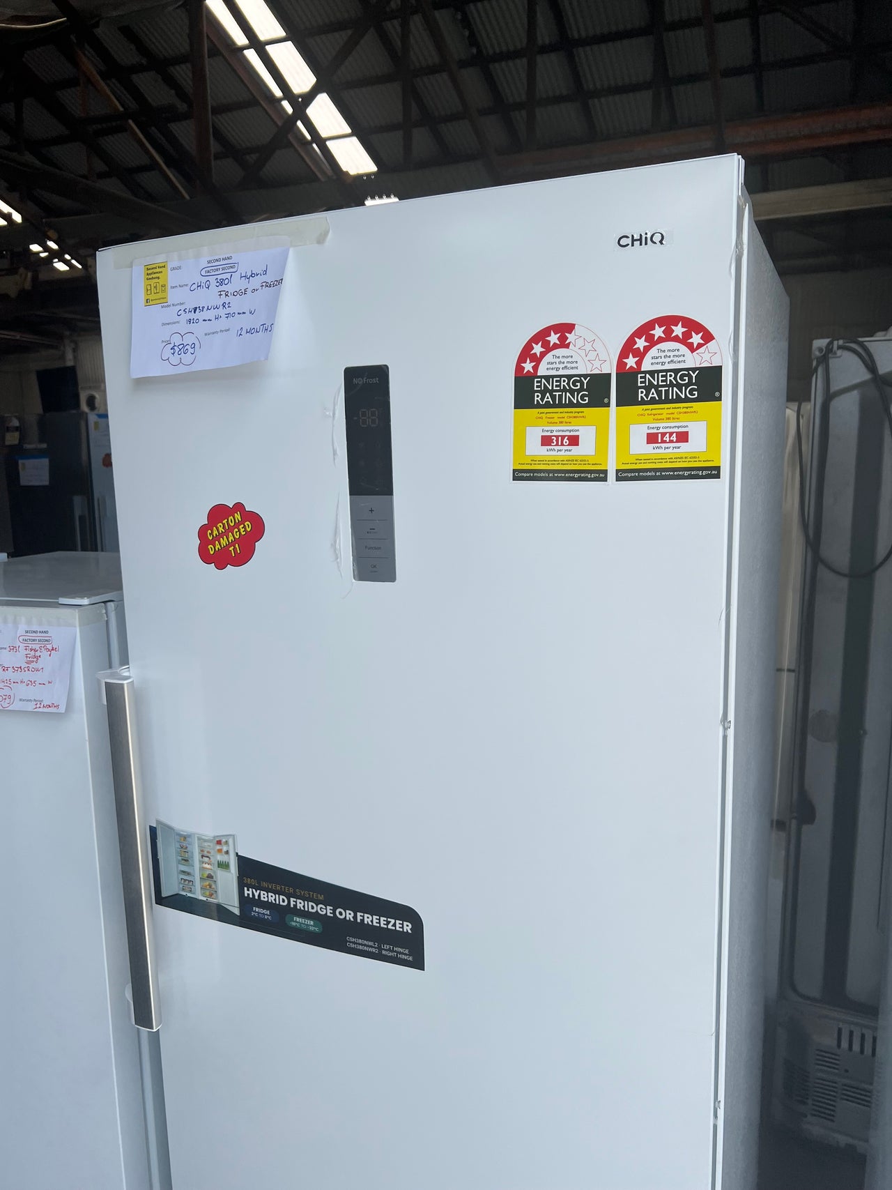 Factory second CHiQ 311L Hybrid Refrigerator/Fridge OR Freezer CSH311NWL - Second Hand Appliances Geebung