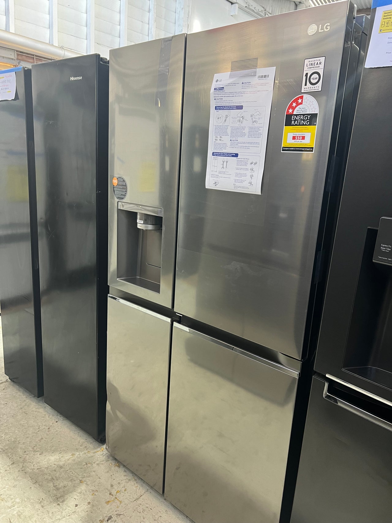 Transportation damaged LG 635L Side By Side Refrigerator in Stainless Finish  Model:GS-D635PLC - Second Hand Appliances Geebung