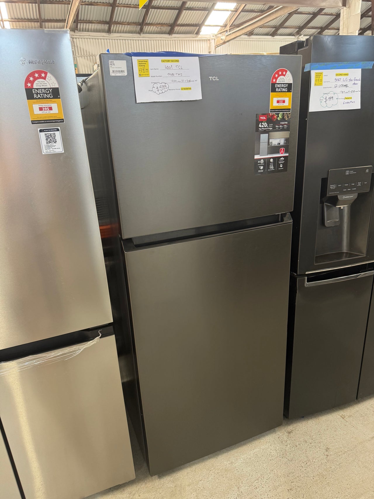 Buy Factory Second TCL 420L Top Mount Fridge – Galaxy Grey (P491TMS) |  | [product_variant] | Second Hand Appliances Geebung Brisbane