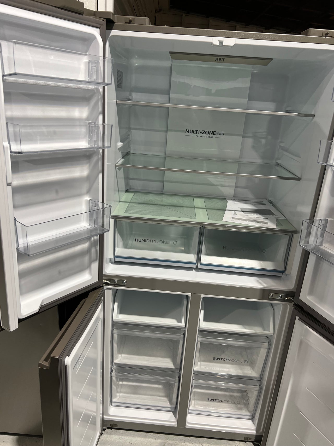 Factory second Haier 463L Quad Door Refrigerator Stainless Steel HRF530YS/ 4 star energy rating - Second Hand Appliances Geebung