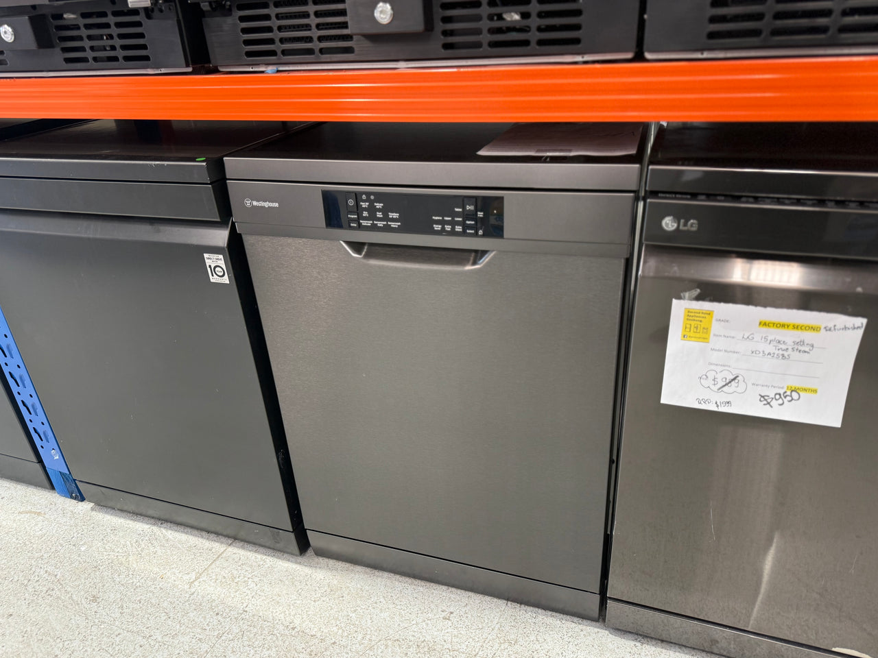 Factory second Westinghouse 60cm Freestanding Dishwasher – Dark Stainless Steel WSF6608KXB - Second Hand Appliances Geebung