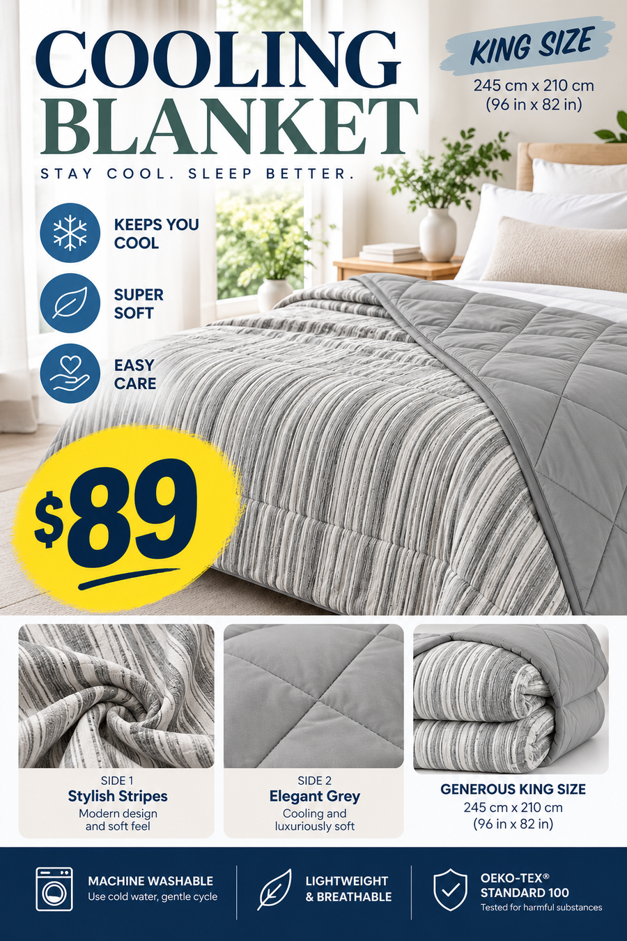 King Size Cooling Blanket/Grey