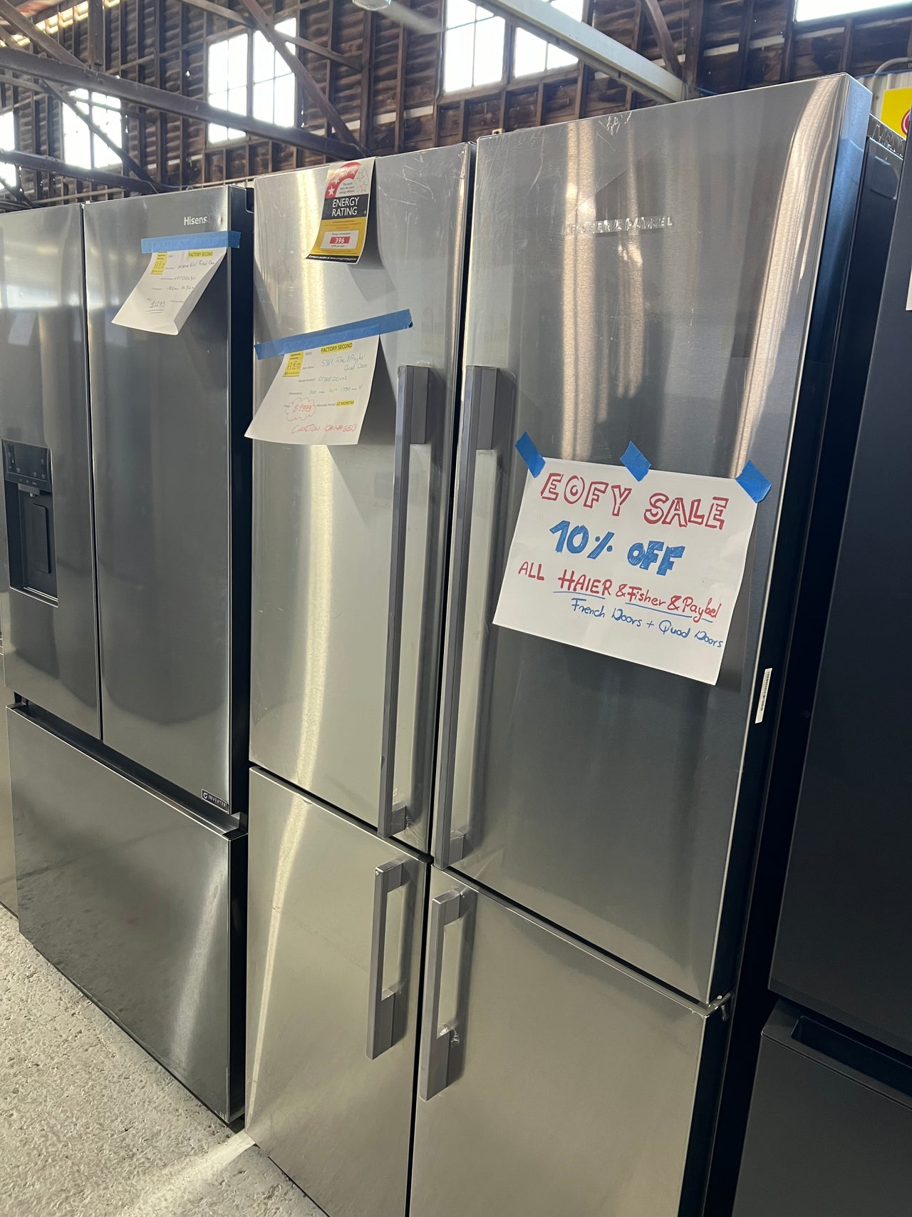 Transportation damaged FISHER & PAYKEL 538L QUAD DOOR REFRIGERATOR STAINLESS STEEL RF605QDVX2 - Second Hand Appliances Geebung