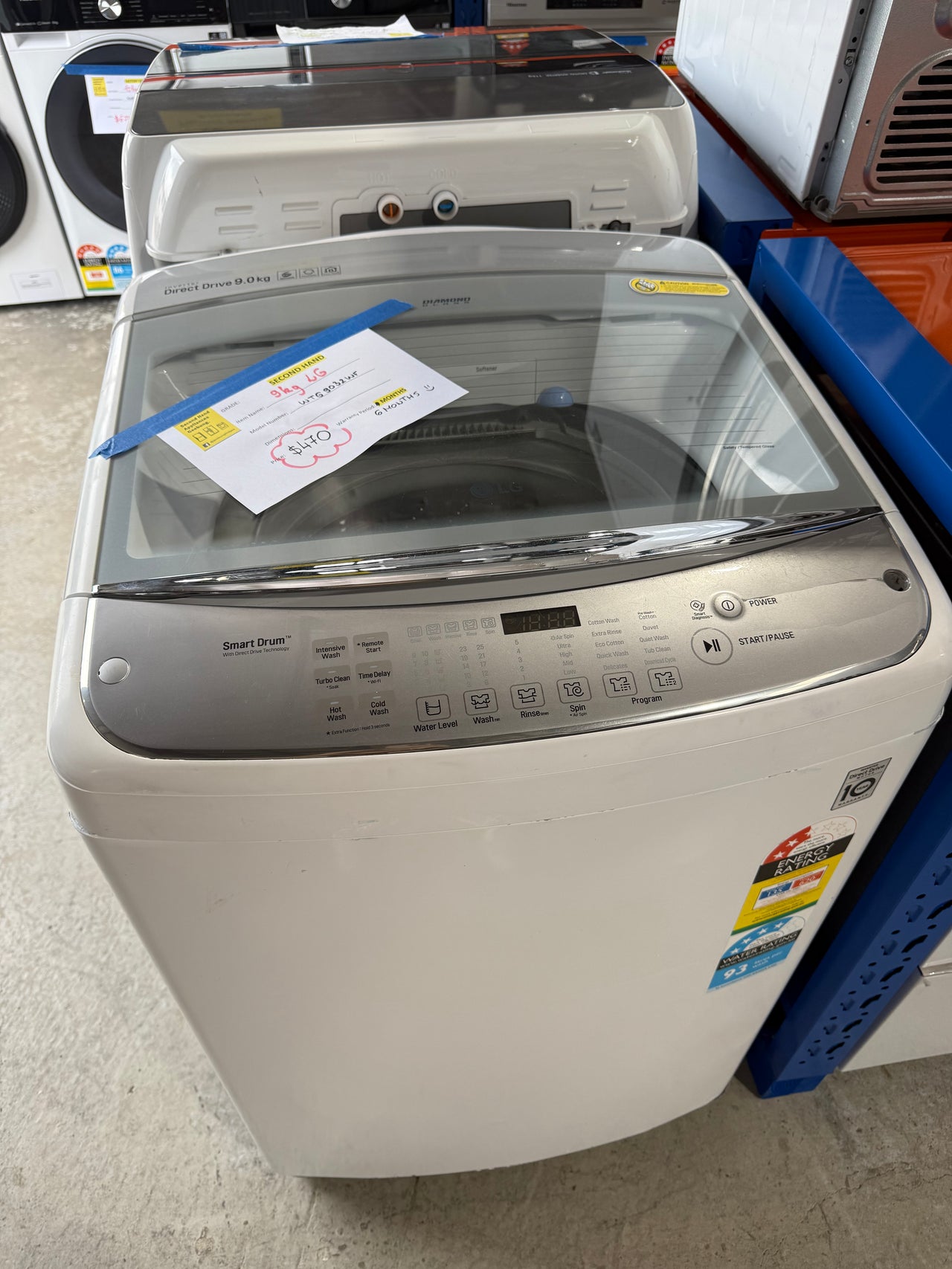 Second hand LG WTG9032WF 9kg top load washing machine