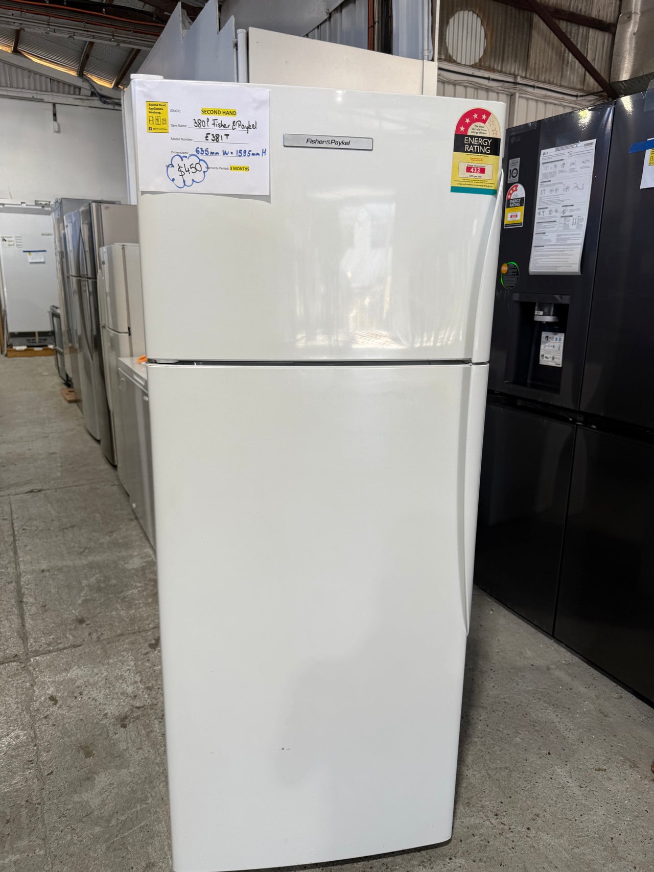 Second hand 380L Fisher&Paykel Fridge Freezer Model: E381T