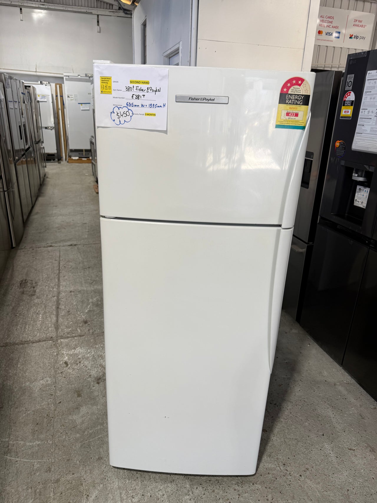 Second hand 380L Fisher&Paykel Fridge Freezer Model: E381T