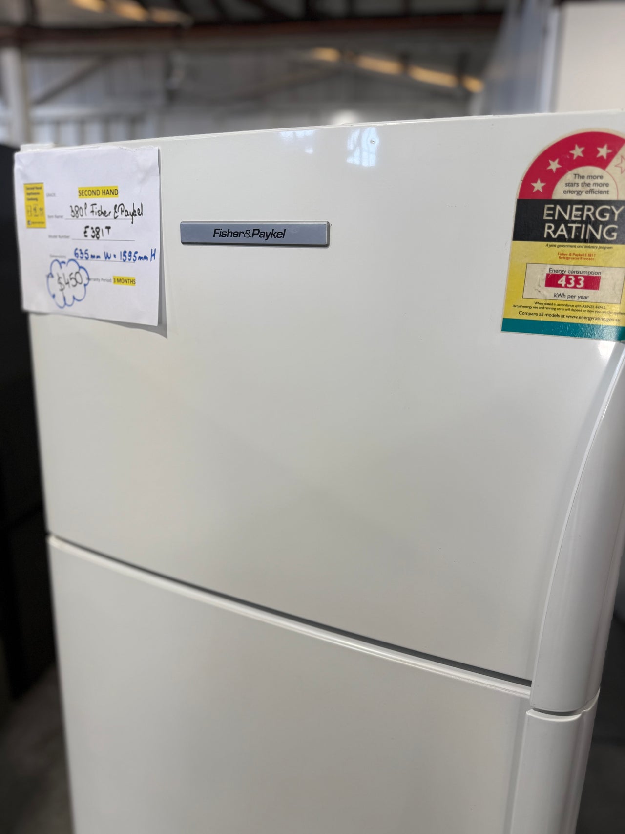 Second hand 380L Fisher&Paykel Fridge Freezer Model: E381T