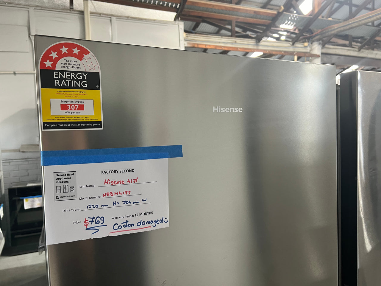 Transportation damaged Hisense 417L Bottom Mount Refrigerator HRBM417S - Second Hand Appliances Geebung