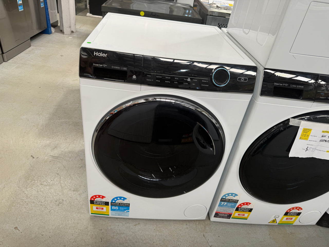 Factory second HAIER 10KG FRONT LOADER WASHING MACHINE - UV PROTECT Model:HWF10AN1