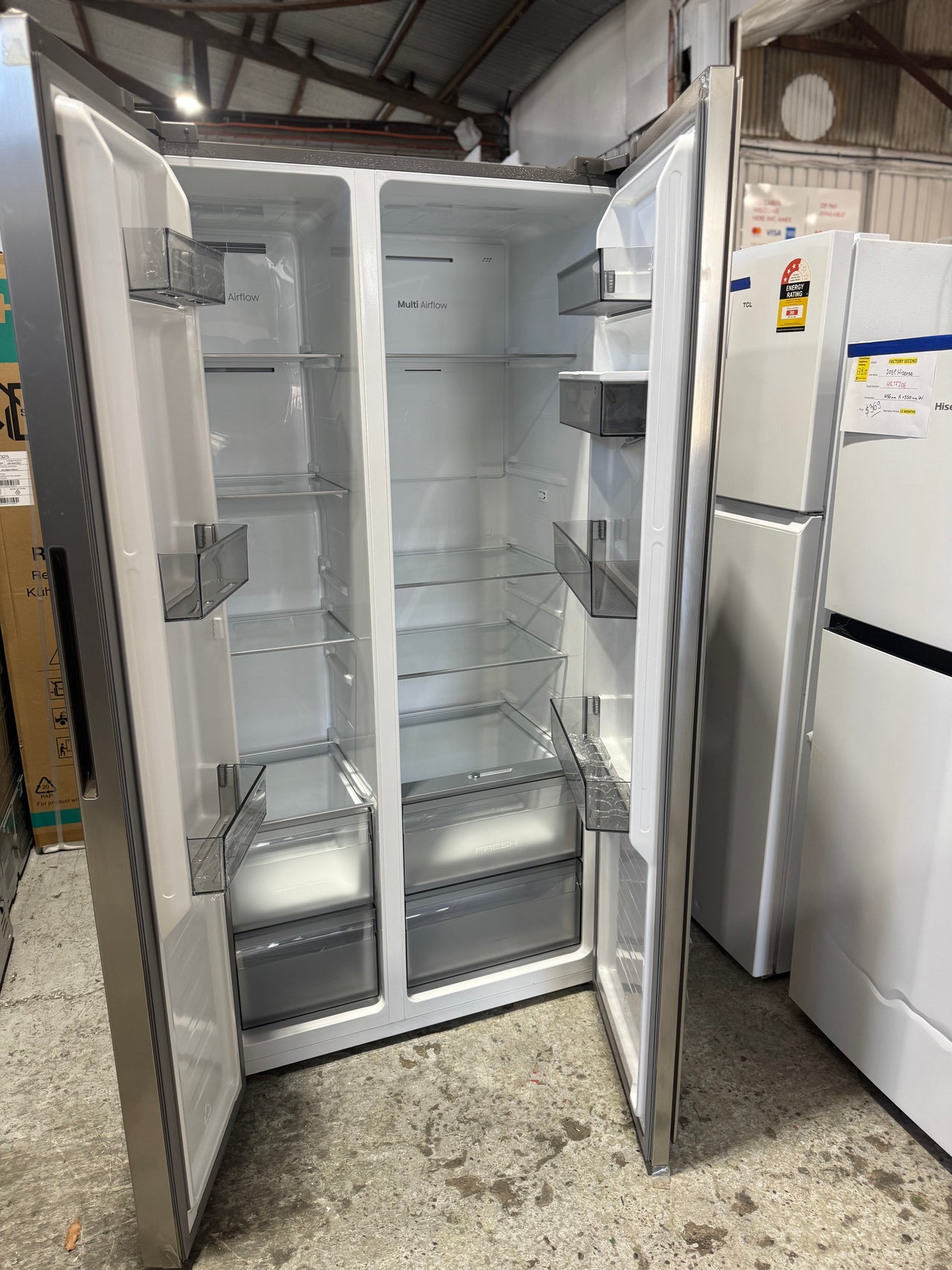 Factory second Hisense HRSBS540SW 541 L PureFlat Side-by-Side Refrigerator – Silver / Stainless Steel