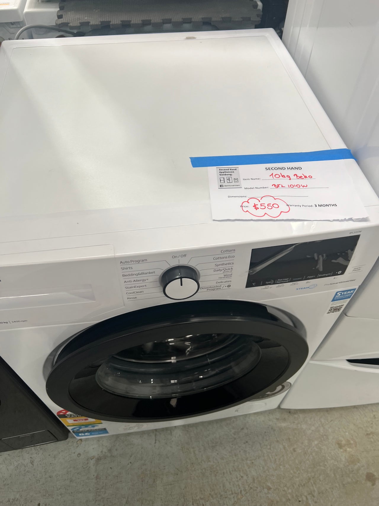 Second hand Beko 10kg Front Load Washer Model: BFL1010W - Second Hand Appliances Geebung