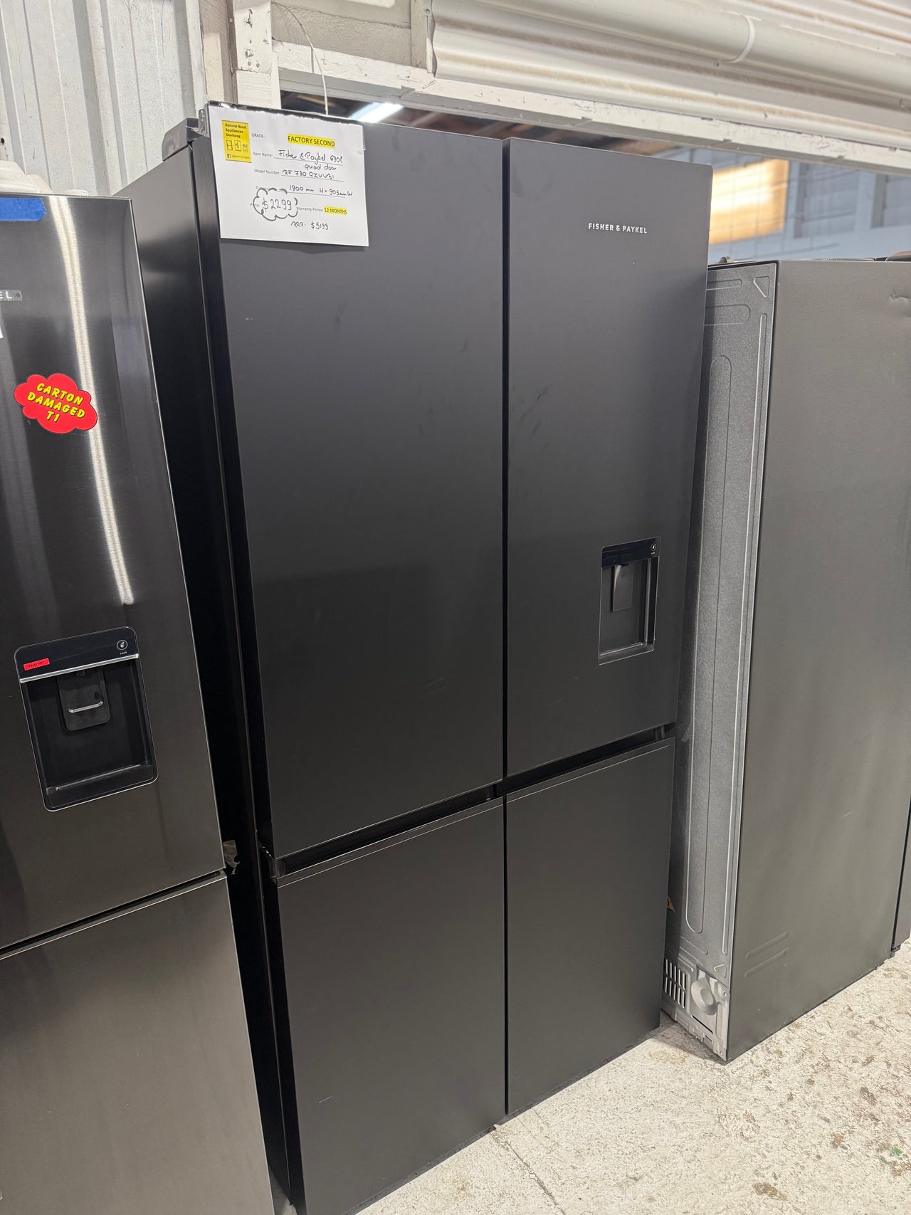 Factory second Fisher&Paykel RF730QZUVB1 690L Quad Door Fridge Freezer – Matte Black