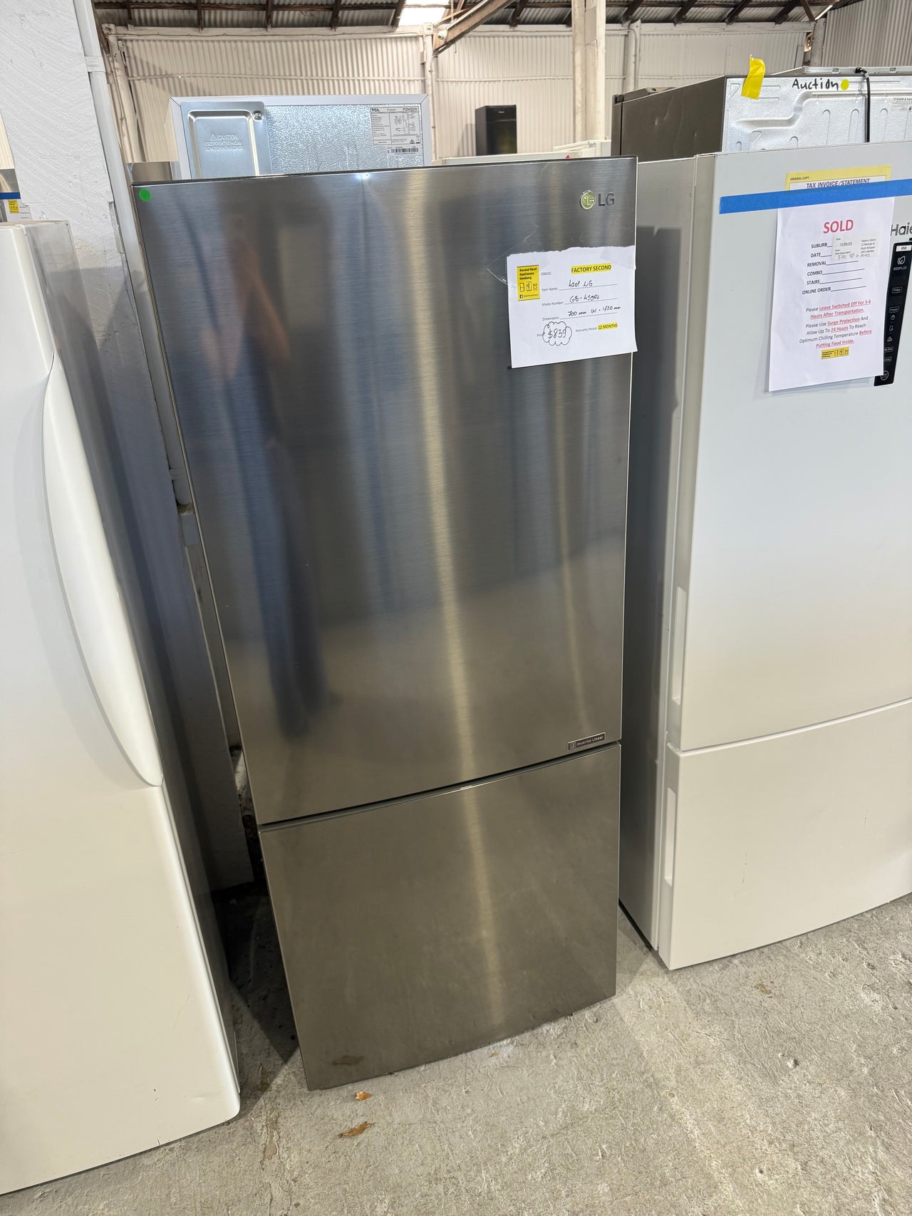 Factory second LG 420L Bottom Mount Refrigerator Model:GB-455PL