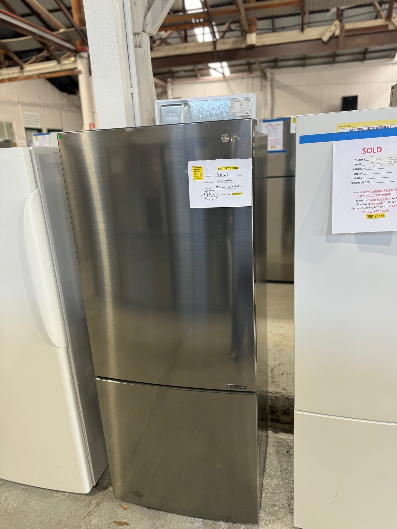 Factory second LG 420L Bottom Mount Refrigerator Model:GB-455PL