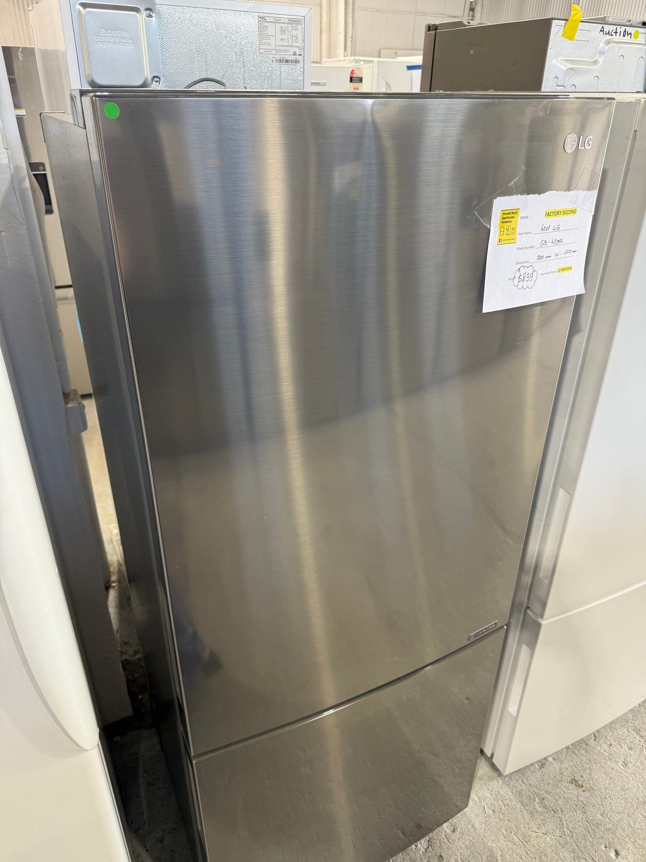 Factory second LG 420L Bottom Mount Refrigerator Model:GB-455PL