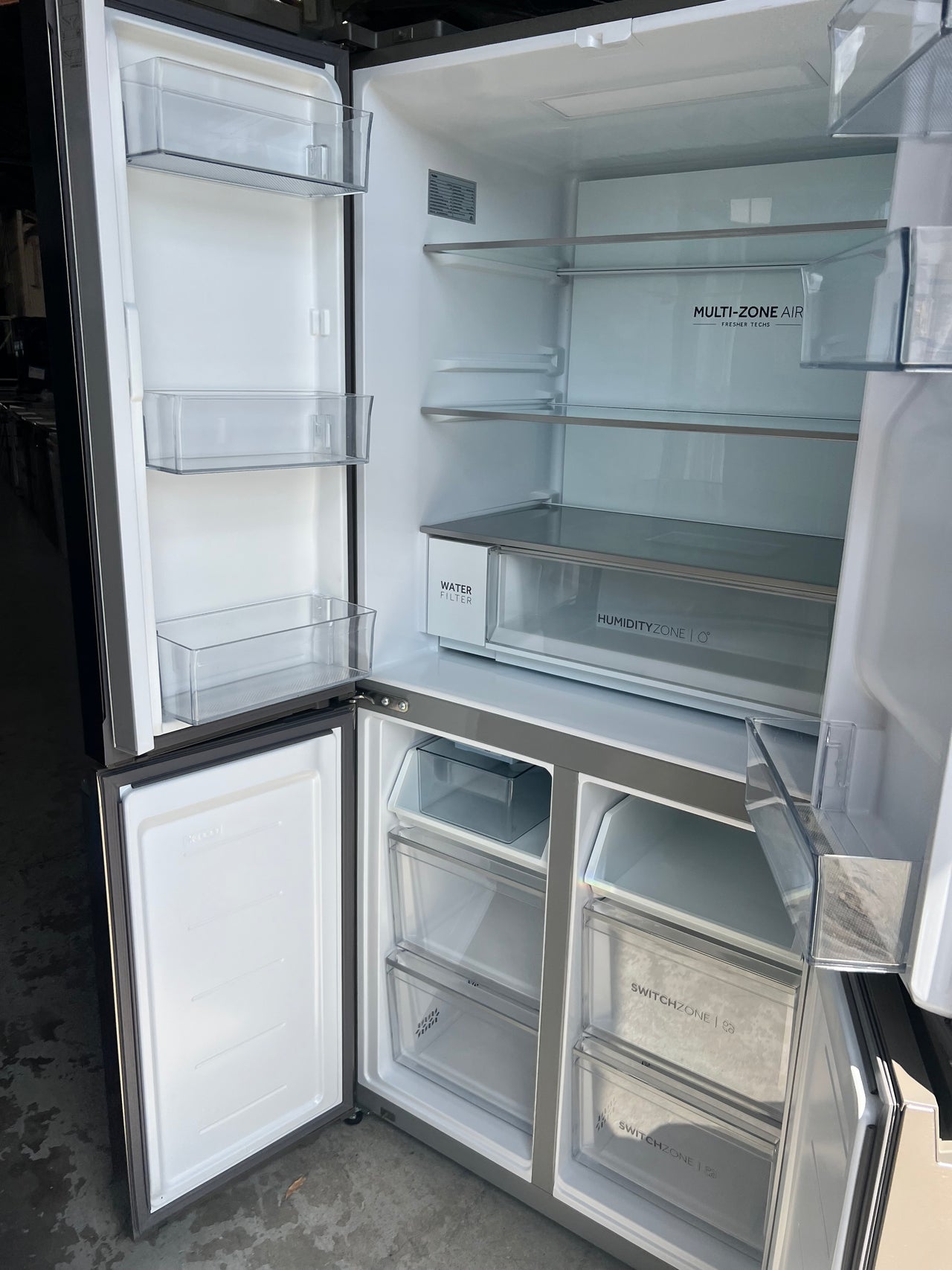 Factory second Haier 508L Quad Door Fridge with Ice Plumbed-in Water Dispenser - Stainless Steel Model: HRF580YPS - Second Hand Appliances Geebung