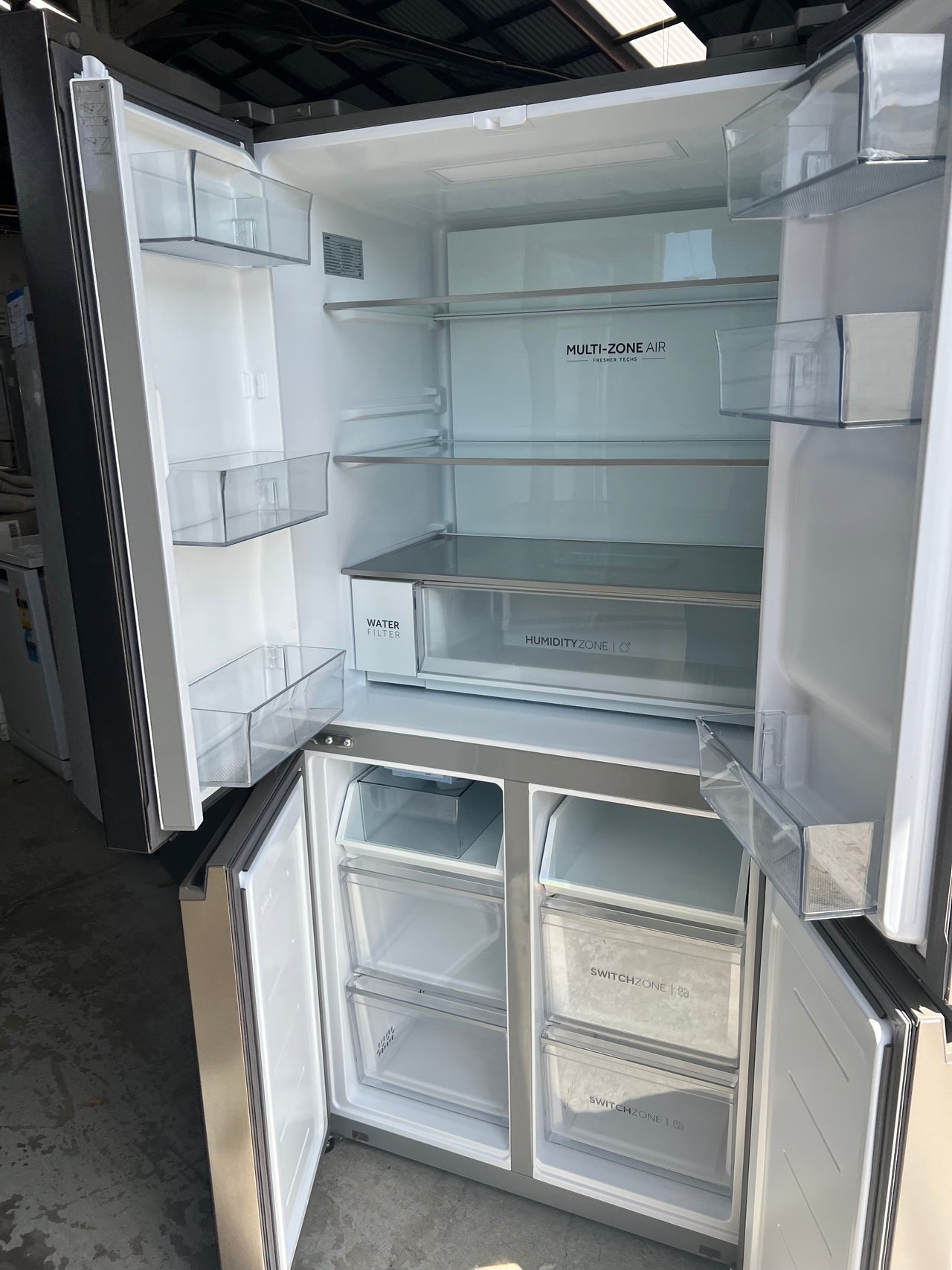 Factory second Haier 508L Quad Door Fridge with Ice Plumbed-in Water Dispenser - Stainless Steel Model: HRF580YPS - Second Hand Appliances Geebung