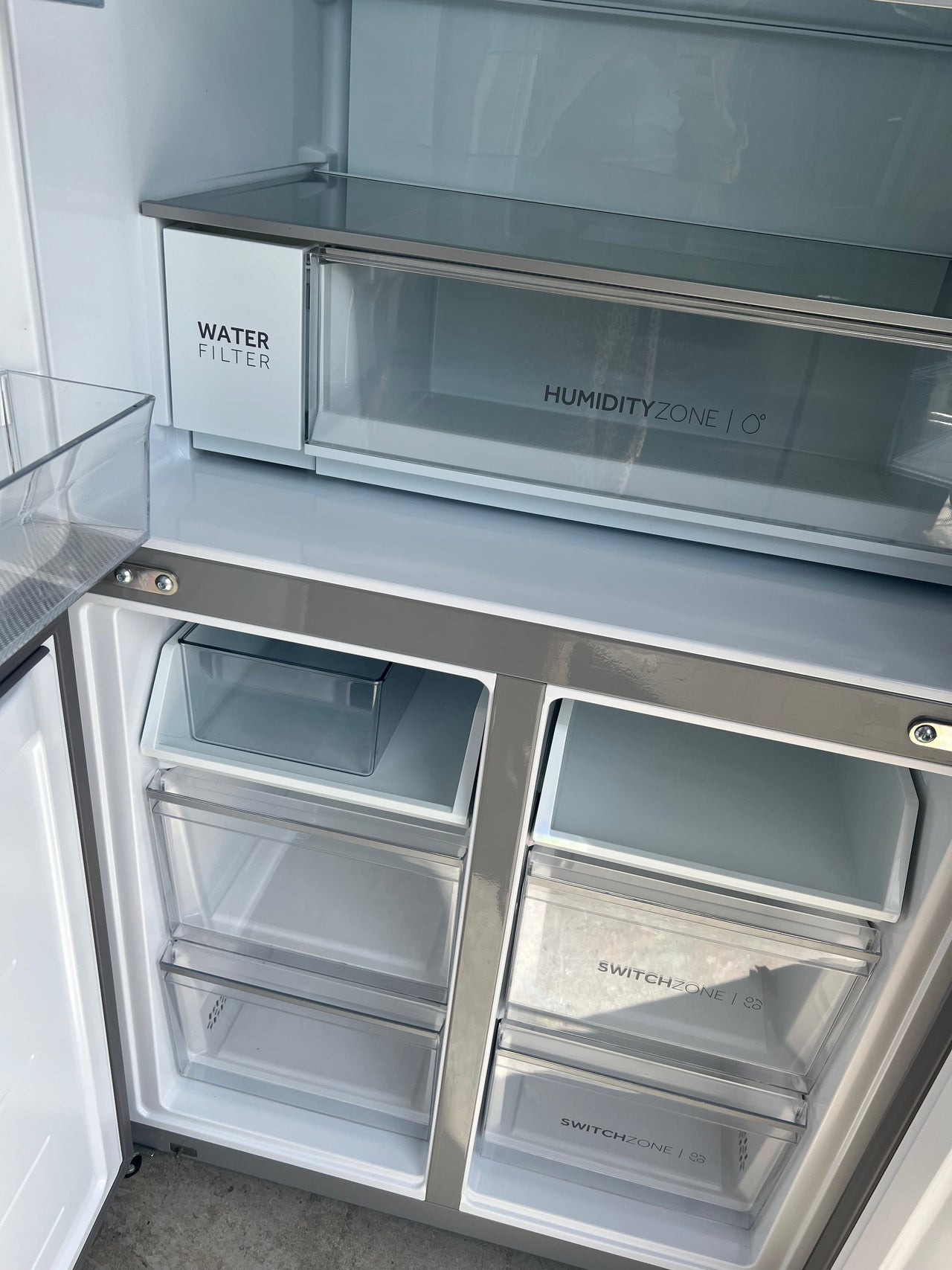 Factory second Haier 508L Quad Door Fridge with Ice Plumbed-in Water Dispenser - Stainless Steel Model: HRF580YPS - Second Hand Appliances Geebung