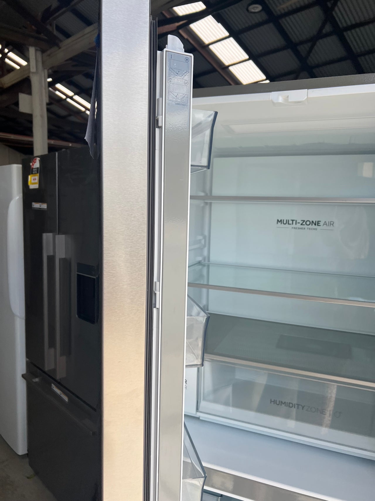 Factory second Haier 508L Quad Door Fridge with Ice Plumbed-in Water Dispenser - Stainless Steel Model: HRF580YPS - Second Hand Appliances Geebung