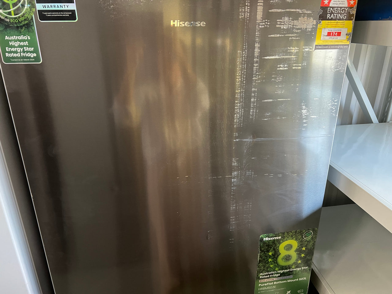 Factory second Hisense 503L Eco Vision Bottom Mount Fridge - Dark Stainless Steel HRBM503E - Second Hand Appliances Geebung