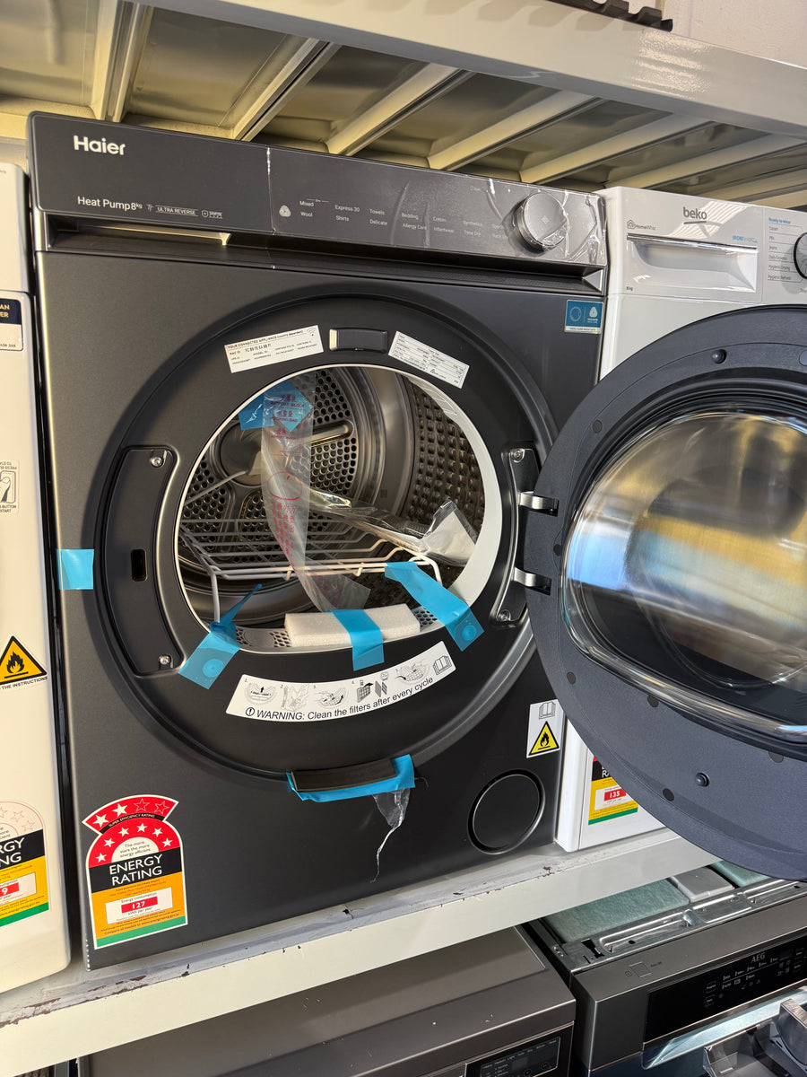 Factory Second Haier 500 Series Matching Laundry Set – 12kg Front Load Washer + 8kg Heat Pump Dryer – HWF12DB1 + HDHPS80NB1