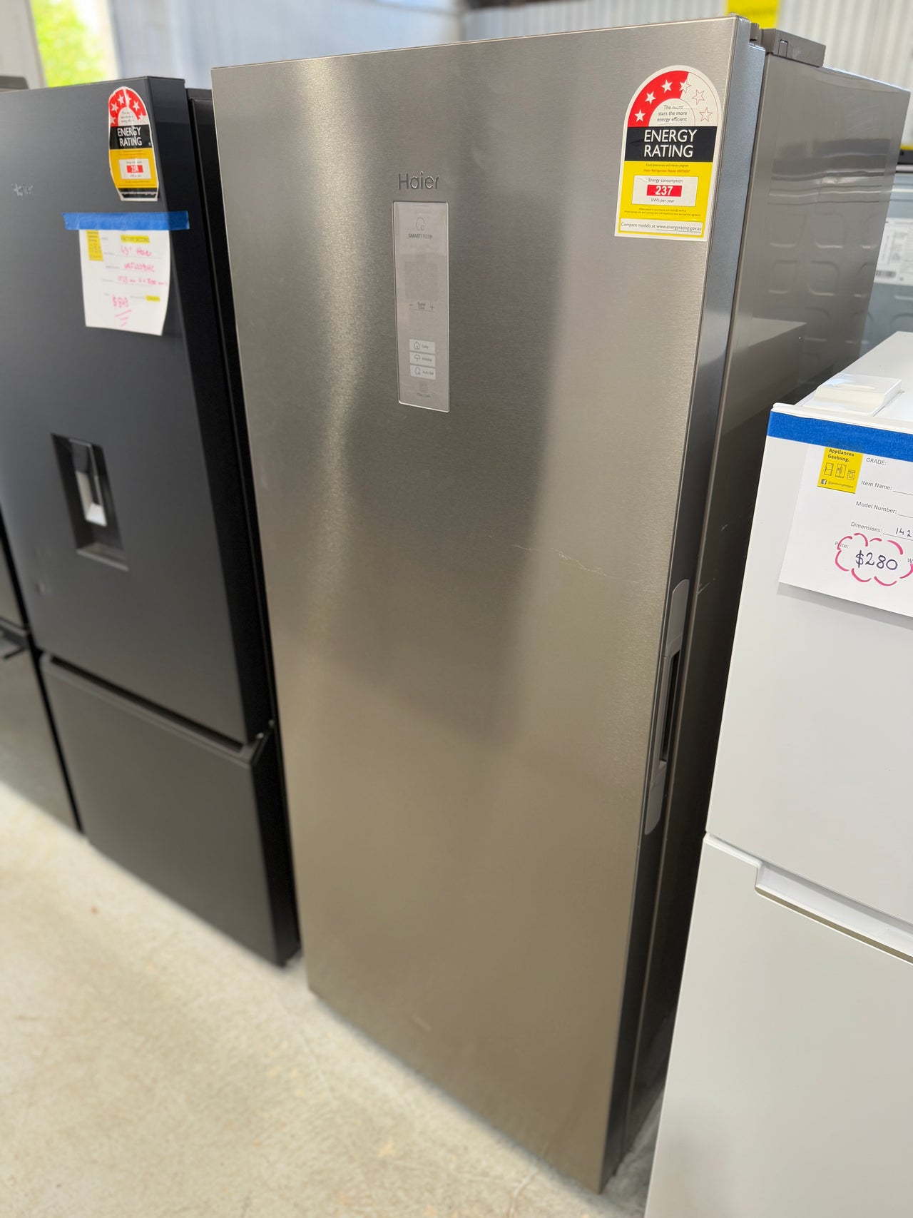 Factory second Haier 465L Vertical Fridge (Model: HRF505VS)  Finish: Stainless Steel - Second Hand Appliances Geebung