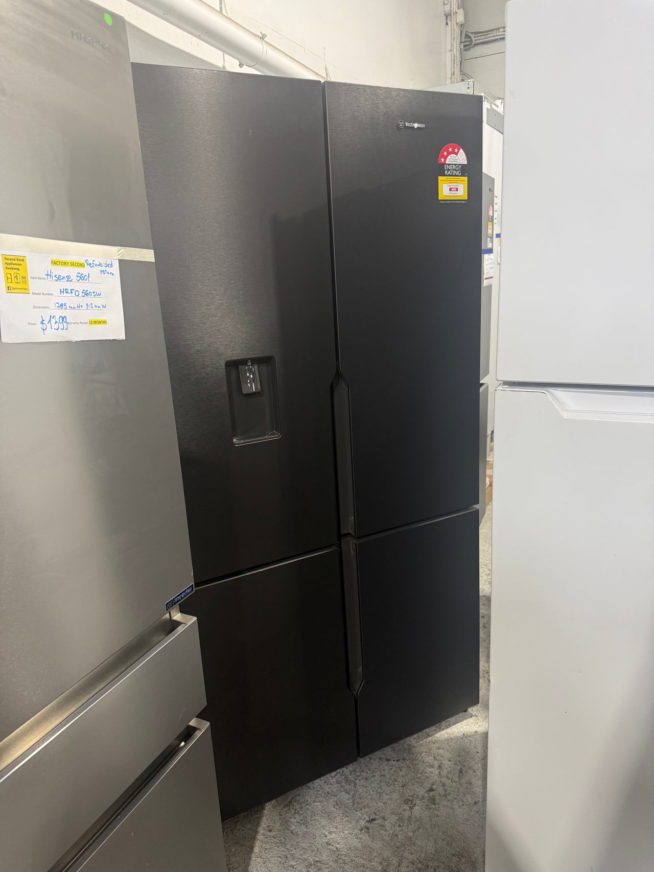 Factory Second Westinghouse 571L French Door Refrigerator – Non-Plumbed Ice & Water (WQE5760BB)