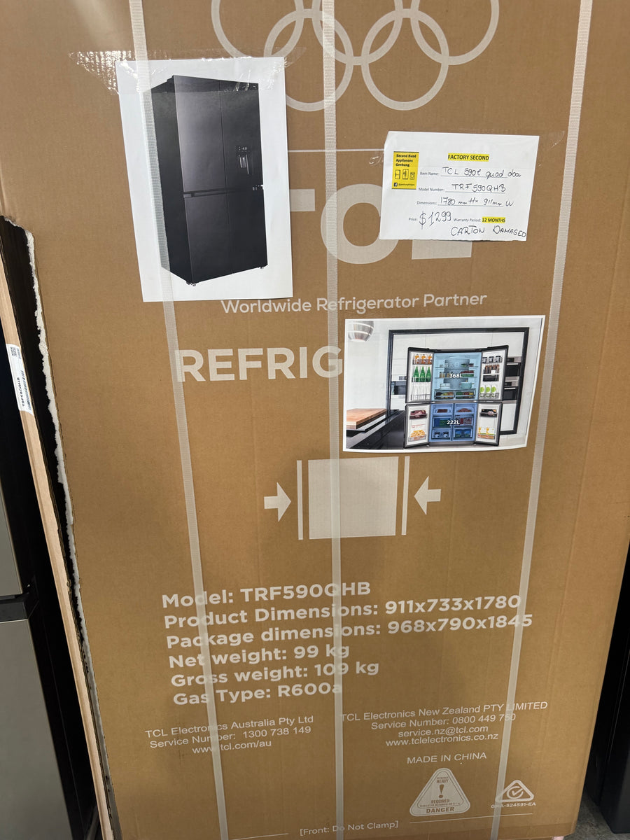 Factory second/Carton damaged TCL 590L Quad Door Fridge with Non-Plumbed Water Dispenser – TRF590QHB