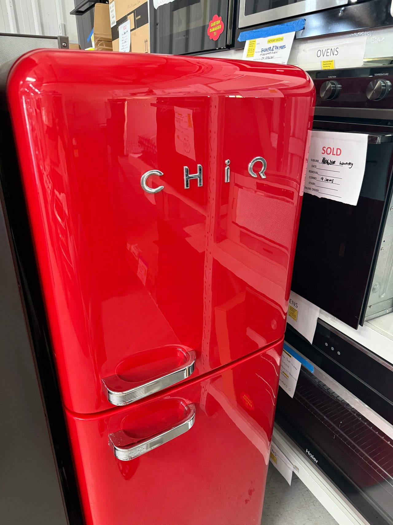Factory second CHiQ CRTM212R is a 216-litre Retro Top Mount Fridge - Second Hand Appliances Geebung
